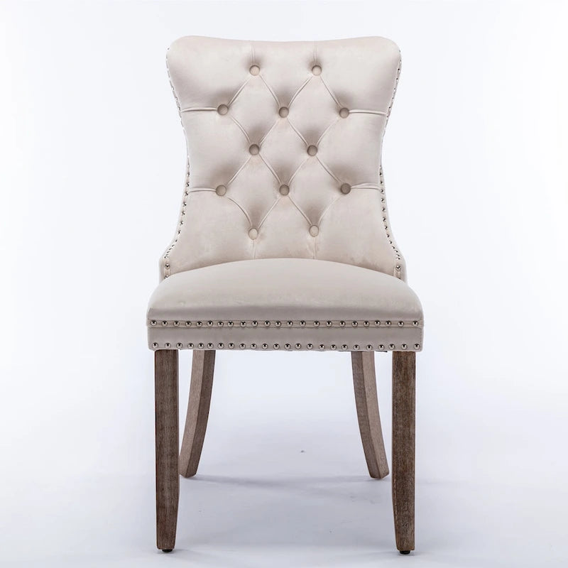 High-end Tufted Solid Wood Contemporary Velvet Upholstered Dining Chair with Wood Legs Nailhead Trim 2-Pcs Set