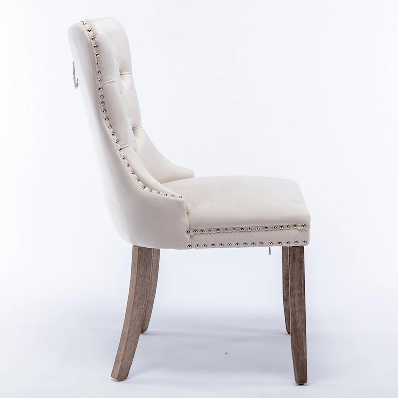 High-end Tufted Solid Wood Contemporary Velvet Upholstered Dining Chair with Wood Legs Nailhead Trim 2-Pcs Set