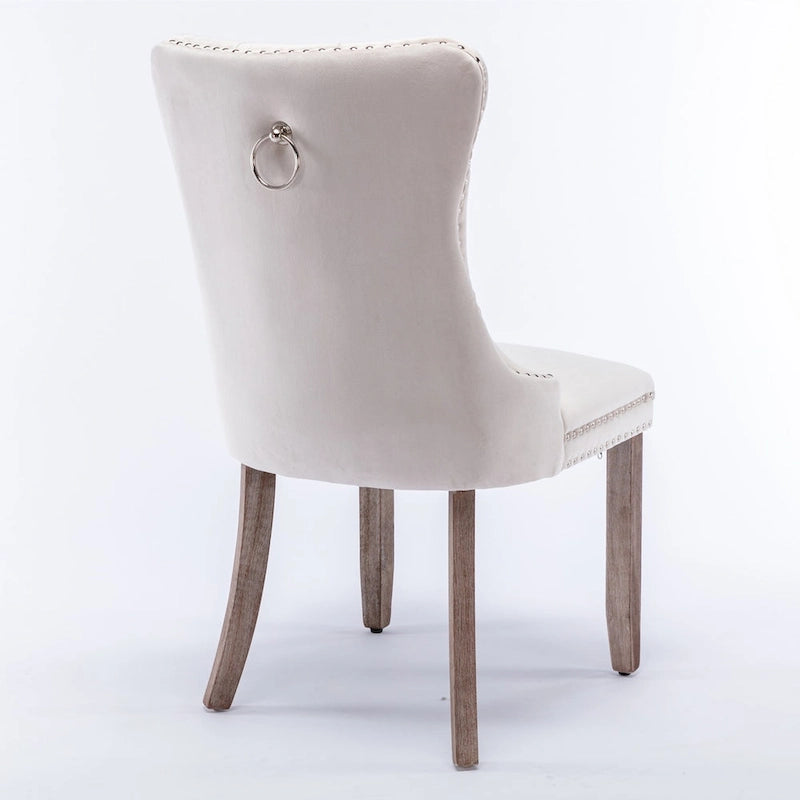 High-end Tufted Solid Wood Contemporary Velvet Upholstered Dining Chair with Wood Legs Nailhead Trim 2-Pcs Set