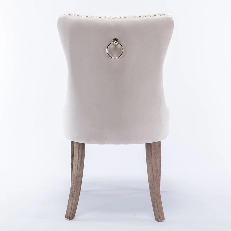 High-end Tufted Solid Wood Contemporary Velvet Upholstered Dining Chair with Wood Legs Nailhead Trim 2-Pcs Set