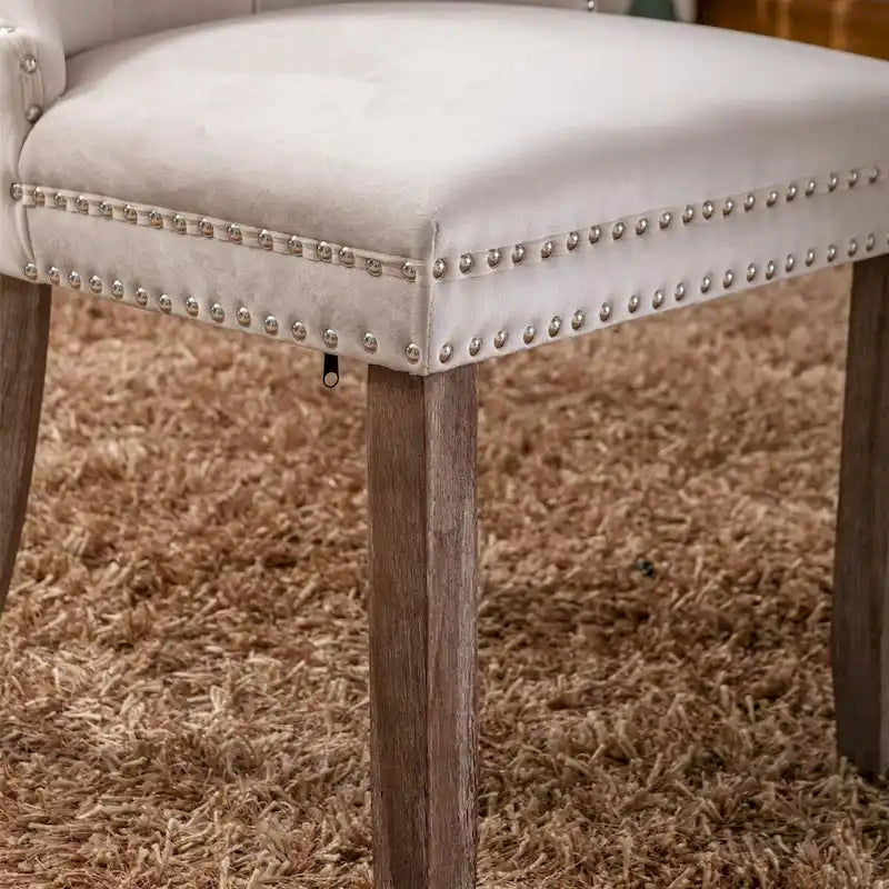 High-end Tufted Solid Wood Contemporary Velvet Upholstered Dining Chair with Wood Legs Nailhead Trim 2-Pcs Set