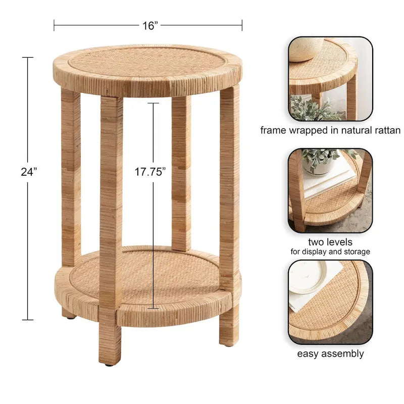Kate and Laurel Rafina Rattan Side Table - 16x16x24