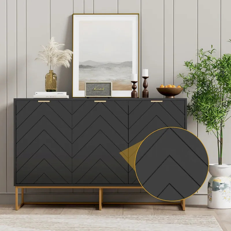 3 Doors Sideboard Buffet Cabinet with Storage Adjustable Shelf