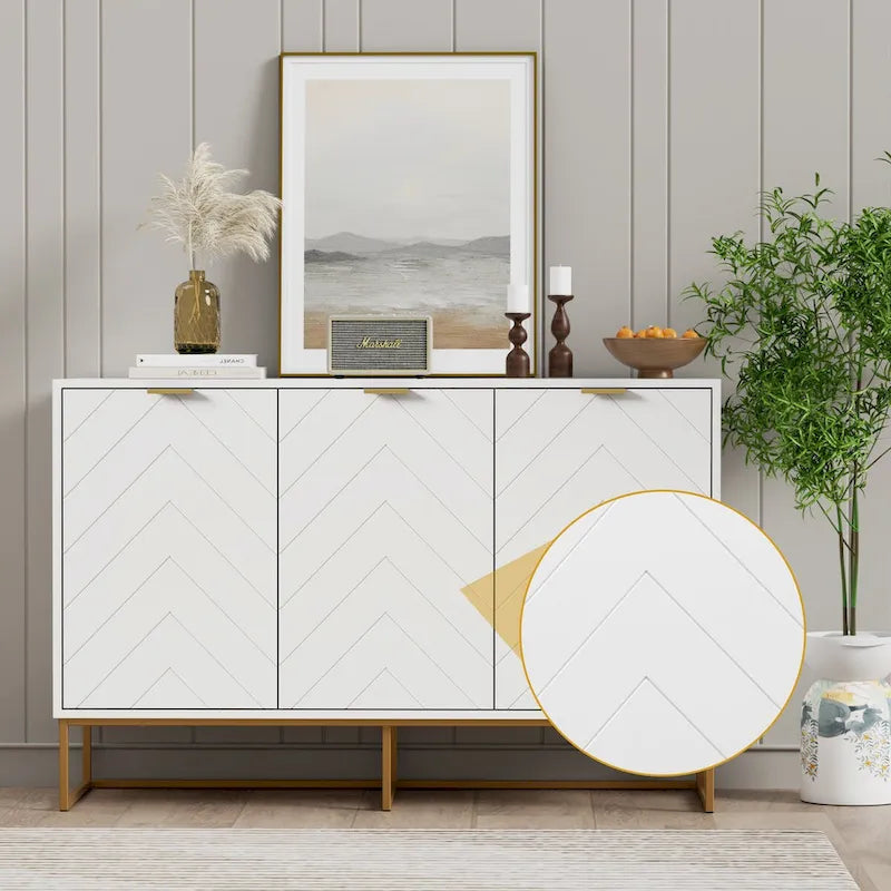 3 Doors Sideboard Buffet Cabinet with Storage Adjustable Shelf