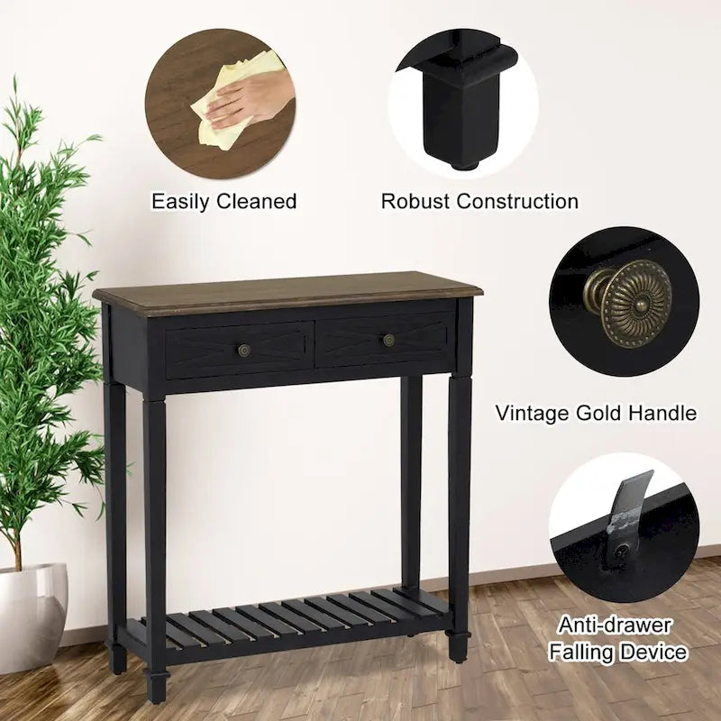 Kinbor Console Table with 2 Drawers, Sofa Table with Storage Shelf for Entryway, Hallways Furniture