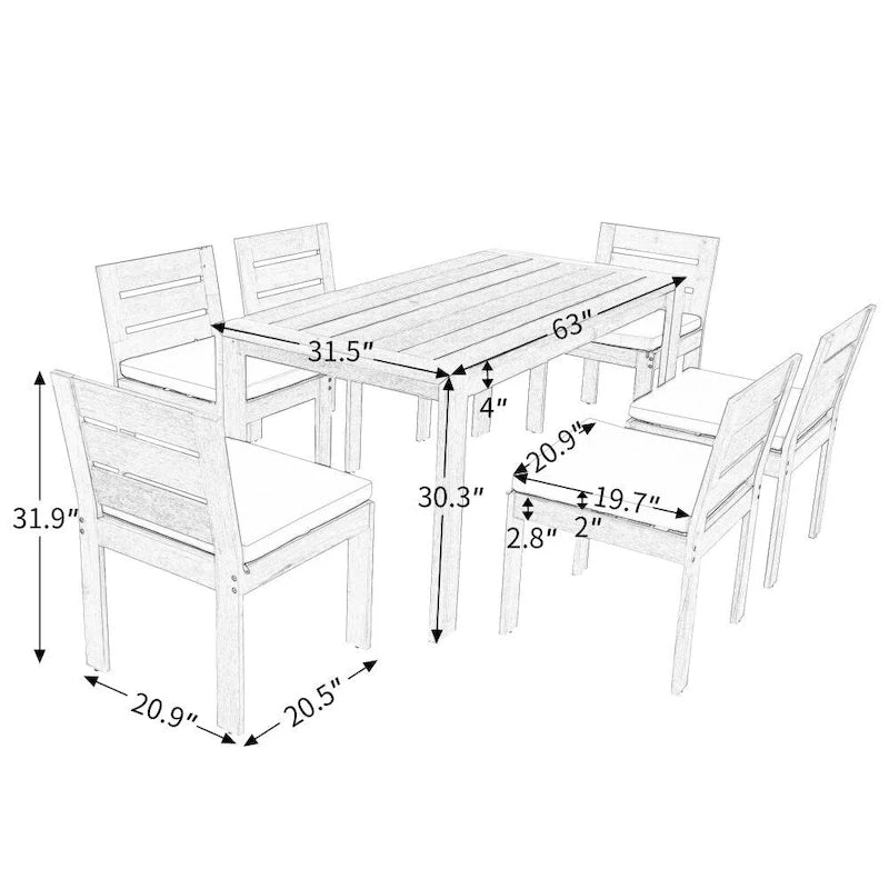7 Piece Acacia Wood Outdoor Dining Set, Suitable for Patio