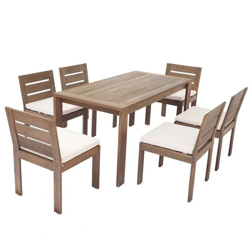 7 Piece Acacia Wood Outdoor Dining Set, Suitable for Patio