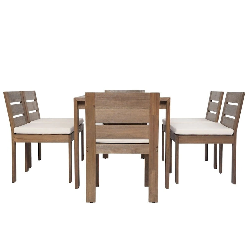 7 Piece Acacia Wood Outdoor Dining Set, Suitable for Patio