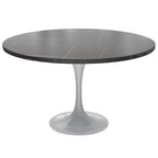 LeisureMod Verve 48  Round Dining Table with Stone TableTop and White Steel Base for Kitchen & Dining Room