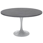 LeisureMod Verve 48  Round Dining Table with Stone TableTop and White Steel Base for Kitchen & Dining Room
