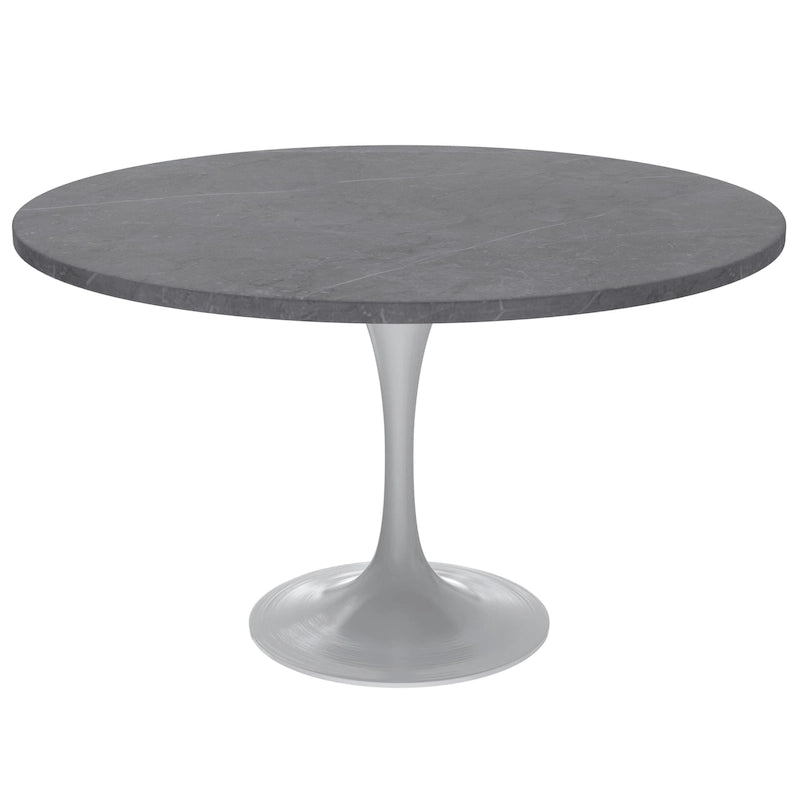 LeisureMod Verve 48  Round Dining Table with Stone TableTop and White Steel Base for Kitchen & Dining Room