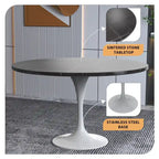 LeisureMod Verve 48  Round Dining Table with Stone TableTop and White Steel Base for Kitchen & Dining Room