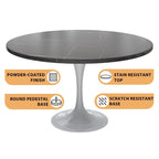 LeisureMod Verve 48  Round Dining Table with Stone TableTop and White Steel Base for Kitchen & Dining Room