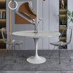 LeisureMod Verve 48  Round Dining Table with Stone TableTop and White Steel Base for Kitchen & Dining Room