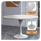 LeisureMod Verve 48  Round Dining Table with Stone TableTop and White Steel Base for Kitchen & Dining Room