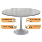 LeisureMod Verve 48  Round Dining Table with Stone TableTop and White Steel Base for Kitchen & Dining Room