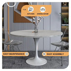 LeisureMod Verve 48  Round Dining Table with Stone TableTop and White Steel Base for Kitchen & Dining Room