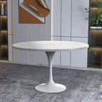 LeisureMod Verve 48  Round Dining Table with Stone TableTop and White Steel Base for Kitchen & Dining Room
