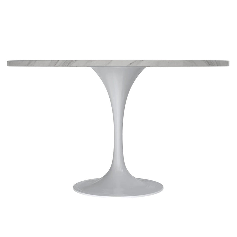 LeisureMod Verve 48  Round Dining Table with Stone TableTop and White Steel Base for Kitchen & Dining Room
