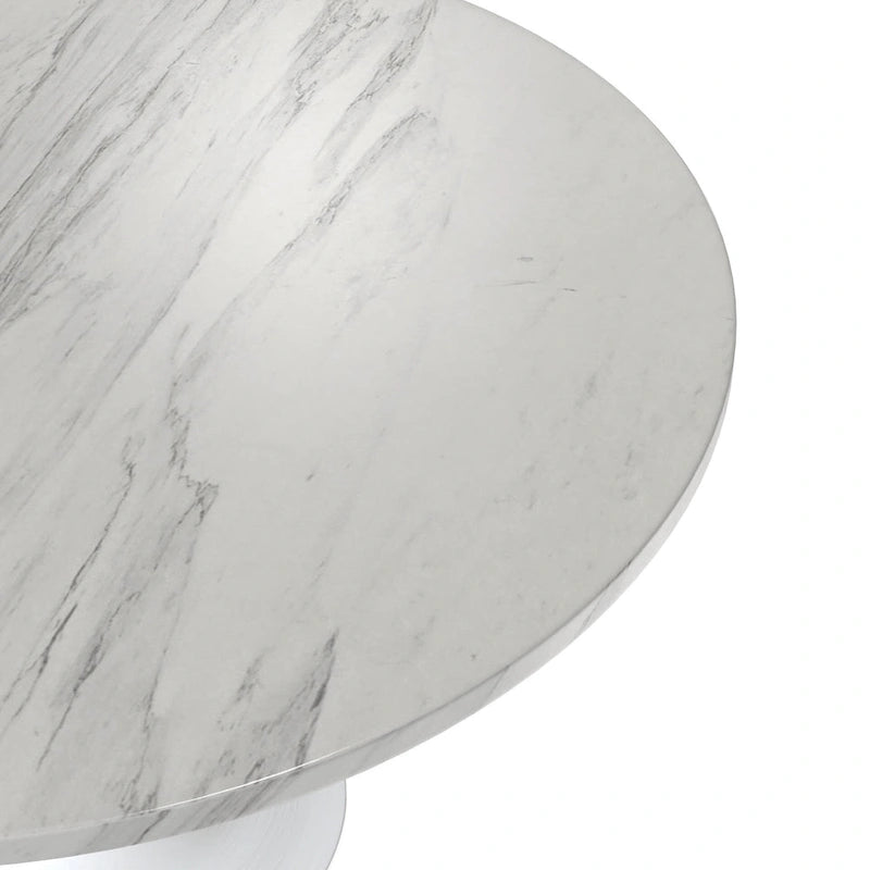 LeisureMod Verve 48  Round Dining Table with Stone TableTop and White Steel Base for Kitchen & Dining Room