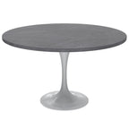 LeisureMod Verve 48  Round Dining Table with Stone TableTop and White Steel Base for Kitchen & Dining Room