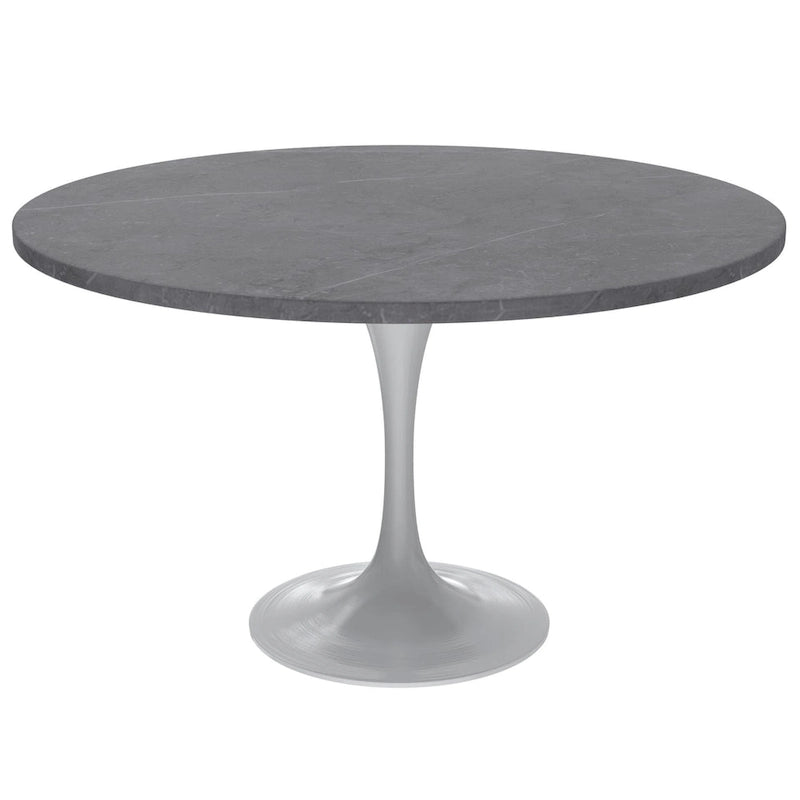 LeisureMod Verve 48  Round Dining Table with Stone TableTop and White Steel Base for Kitchen & Dining Room