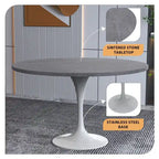 LeisureMod Verve 48  Round Dining Table with Stone TableTop and White Steel Base for Kitchen & Dining Room