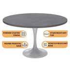 LeisureMod Verve 48  Round Dining Table with Stone TableTop and White Steel Base for Kitchen & Dining Room