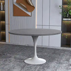 LeisureMod Verve 48  Round Dining Table with Stone TableTop and White Steel Base for Kitchen & Dining Room