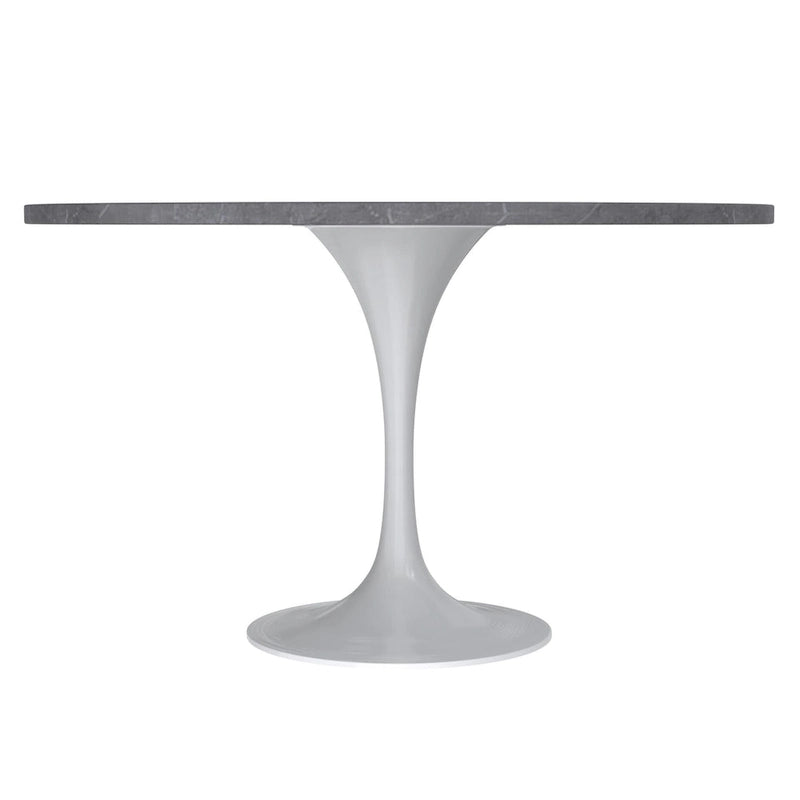 LeisureMod Verve 48  Round Dining Table with Stone TableTop and White Steel Base for Kitchen & Dining Room