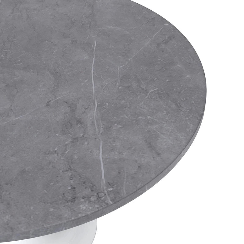 LeisureMod Verve 48  Round Dining Table with Stone TableTop and White Steel Base for Kitchen & Dining Room