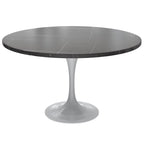 LeisureMod Verve 48  Round Dining Table with Stone TableTop and White Steel Base for Kitchen & Dining Room