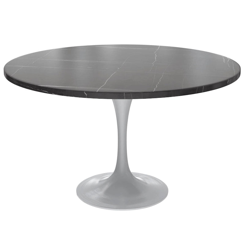 LeisureMod Verve 48  Round Dining Table with Stone TableTop and White Steel Base for Kitchen & Dining Room
