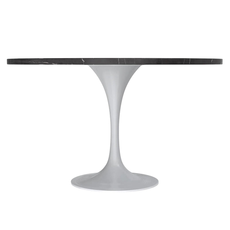 LeisureMod Verve 48  Round Dining Table with Stone TableTop and White Steel Base for Kitchen & Dining Room