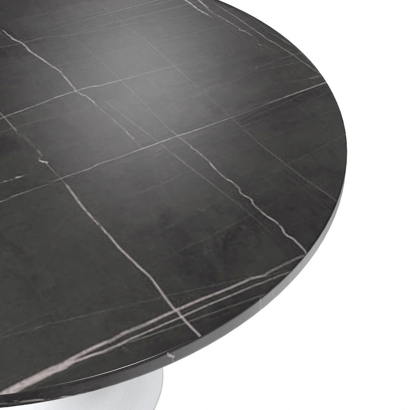 LeisureMod Verve 48  Round Dining Table with Stone TableTop and White Steel Base for Kitchen & Dining Room
