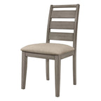 Rie 25 Inch Side Dining Chairs Set of 2, Gray Ladder Back, Greige Padded Fabric Seat