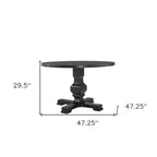 HomeRoots 47  Black Rounded Solid Wood Pedestal Base Dining Table