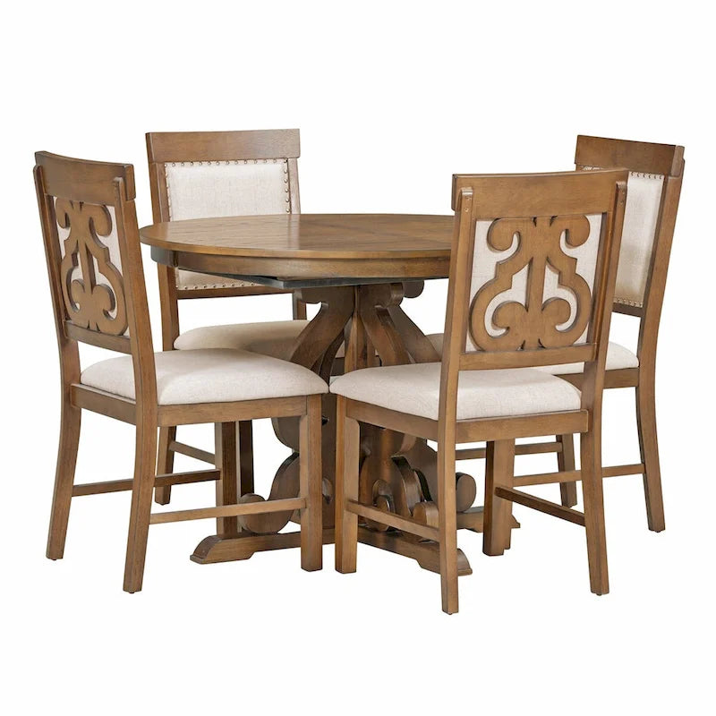 5-Piece Retro Functional Dining Set 1 Extendable Table