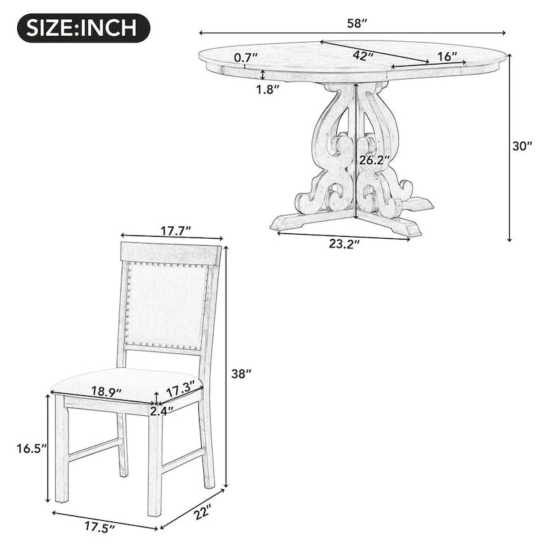 5-Piece Retro Functional Dining Set 1 Extendable Table