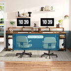 Two Person Desk Long Computer Desk with Monitor Stand and Storage Shelves