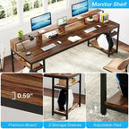 Two Person Desk Long Computer Desk with Monitor Stand and Storage Shelves