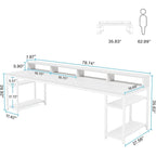 Two Person Desk Long Computer Desk with Monitor Stand and Storage Shelves