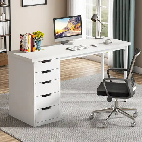 47-Zoll-Computerschreibtisch aus Holz mit 5 Schubladen, Schreibschreibtisch mit Metallgestell für Schlafzimmer oder Arbeitszimmer