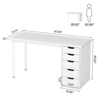 47 inch Computer Wood Desk Office Desks with 5-Drawer, Writing Desk with Metal Frame for Bedroom Study