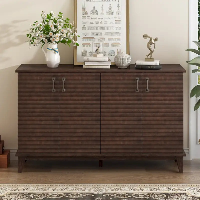 Large Storage Buffet with Adjustable Shelves and Metal Handles