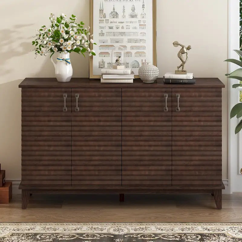 Large Storage Buffet with Adjustable Shelves and Metal Handles