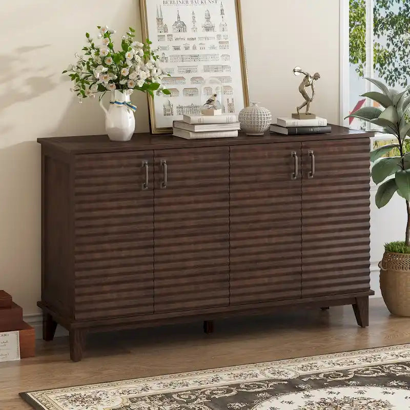 Large Storage Buffet with Adjustable Shelves and Metal Handles