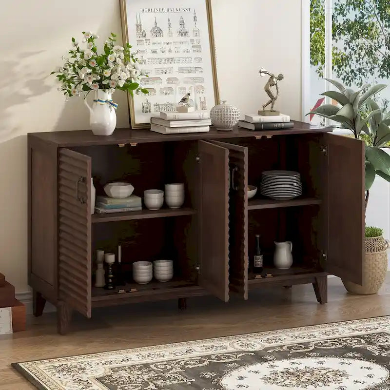 Large Storage Buffet with Adjustable Shelves and Metal Handles