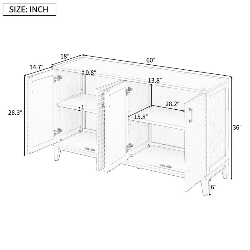 Large Storage Buffet with Adjustable Shelves and Metal Handles