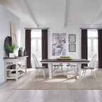Farmhouse White and Wood Tone 5 Piece Trestle Table Set